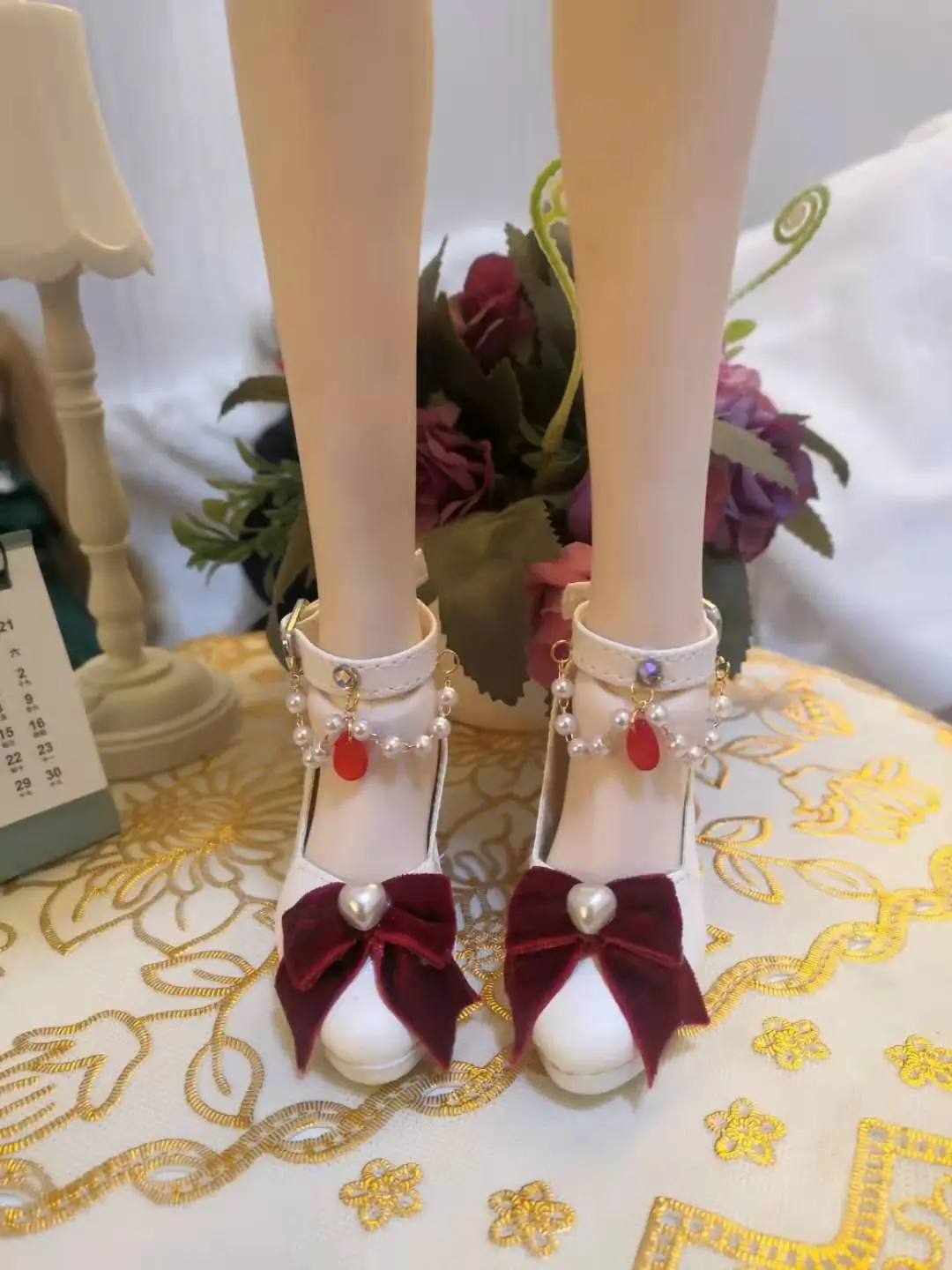 BJD doll shoes Suitable for with 1/3 size SD DD fashion bow pearl white PU high heels doll accessories