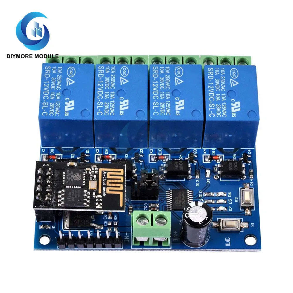 DC 12V WiFi Relay Module 4 Channel ESP8266 ESP-01 Wireless Relay Switch Board Phone APP Remote Control for IOT Smart Home