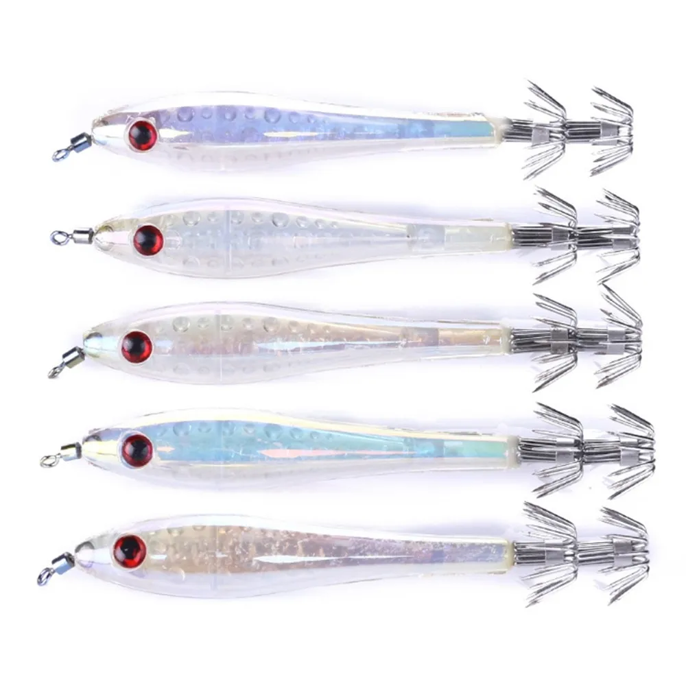 FISHINAPOT 1PCS Lifelike Octopus Squid Jig Fishing Lure 6g/9.5cm Luminous Shrimp  Available Bait with Treble Hook Tackle