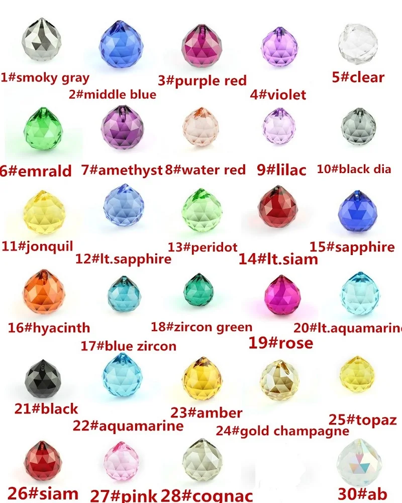 1 Piece All Colors 30mm Crystal Glass Faceted Balls For Chandeliers Shinning Prism Suncatcher For Home Decoration