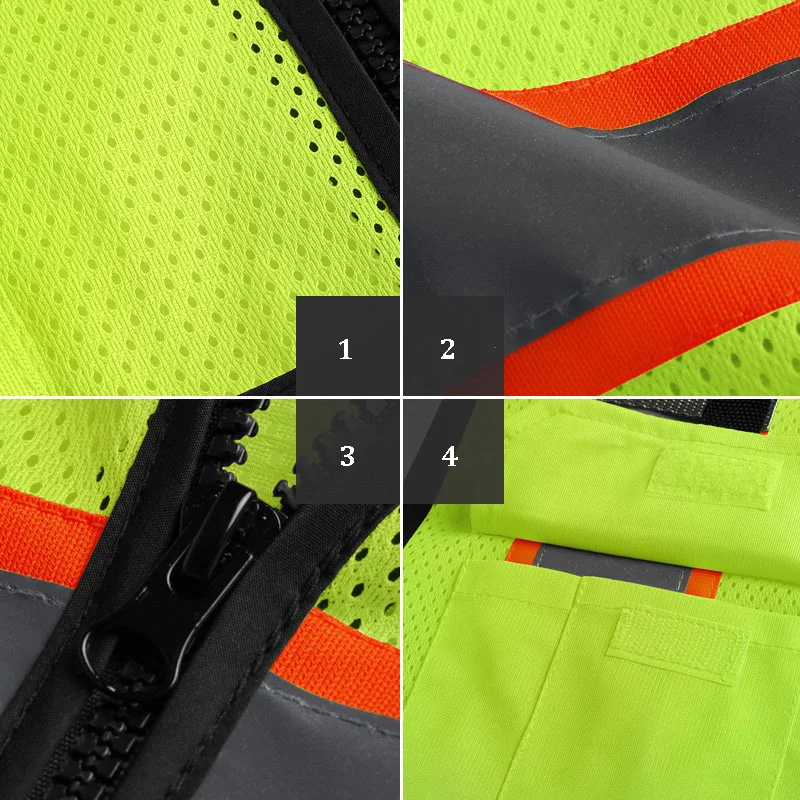 High Visibility Reflective Safety Vest with Zipper and Pockets Breathable Mesh Vest Orange and Yellow L XL XXL