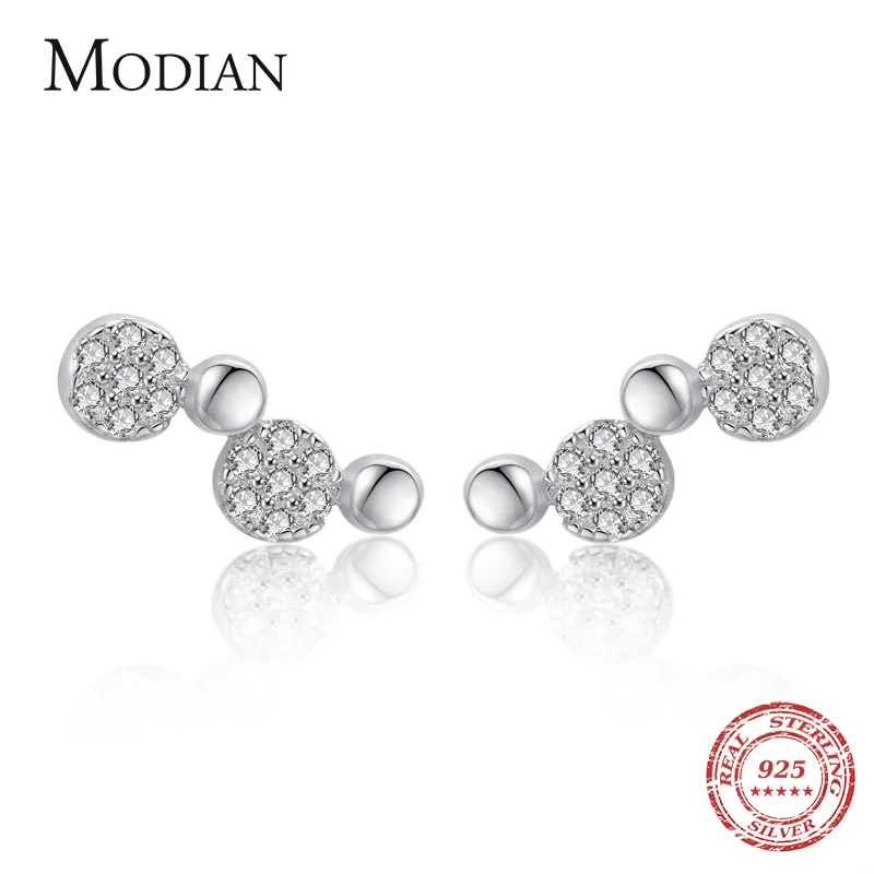 Modian Real 925 Sterling Silver Minimalism Round Stud Earrings Clear CZ Stone For Women Girls Fine Jewelry 2020 Bijoux Earring