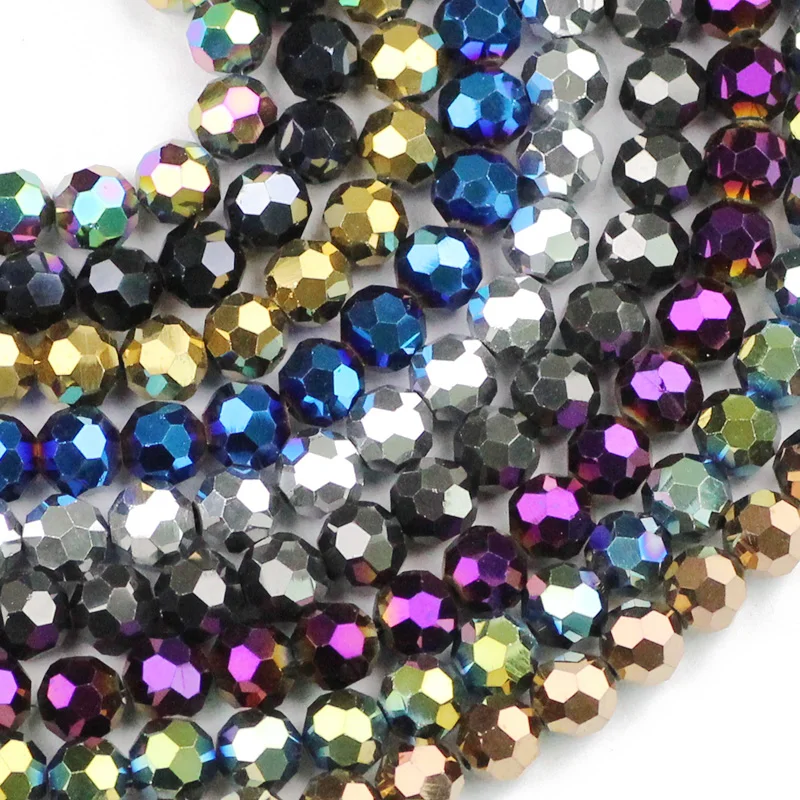 30pcs 8mm Plated Color Ball Faceted Round Austrian Crystal Loose Beads For Jewelry Making DIY Bracelets Necklace Accessories