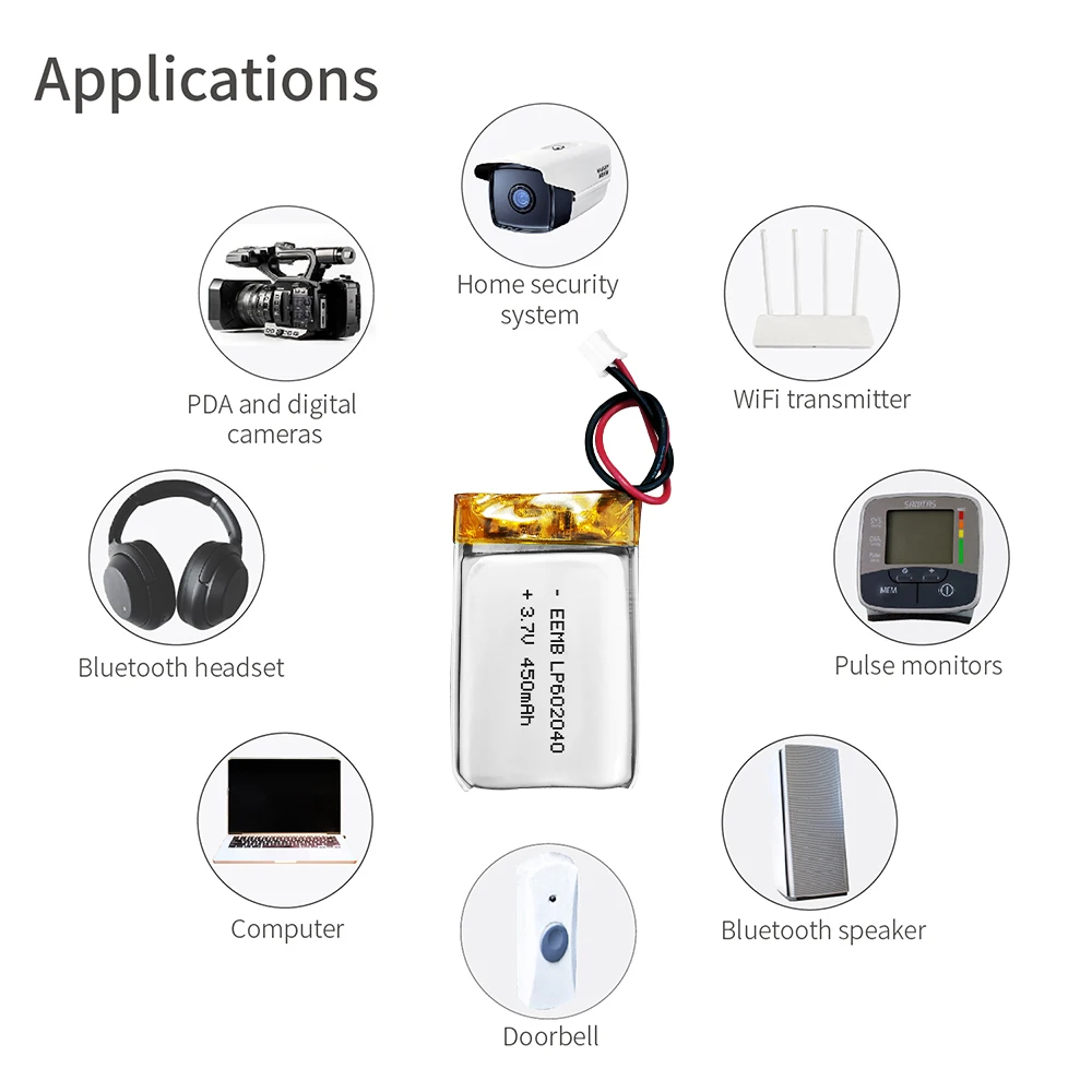 EEMB 602040 3.7V يبو بطارية 450mAh بوليمر ليثيوم قابل لإعادة الشحن بطارية ل GPS الملاح MP5 سمّاعات بلوتوث كاميرا DVR