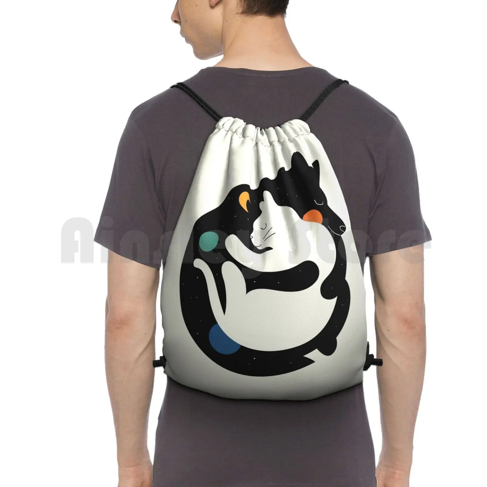 

More Hugs Less Fights Backpack Drawstring Bags Gym Bag Waterproof Love Universe Graphic Design Andy Westface Like Cats