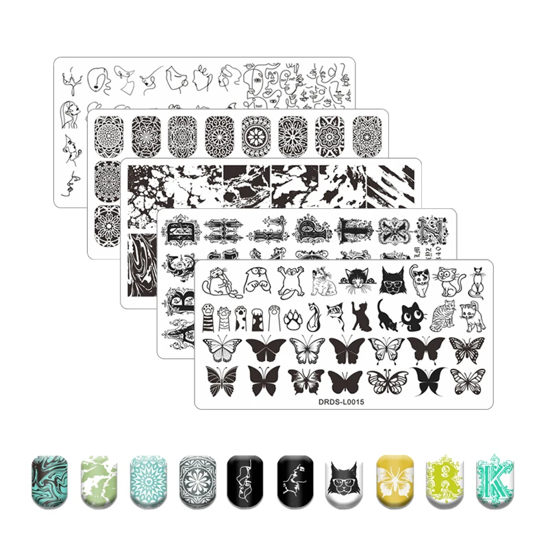 

Butterfly Nail Stamping Plate Lace Flower Letter Ink Stamp Template Feather Design Nail Art Image Plate Printing Stencil Tool