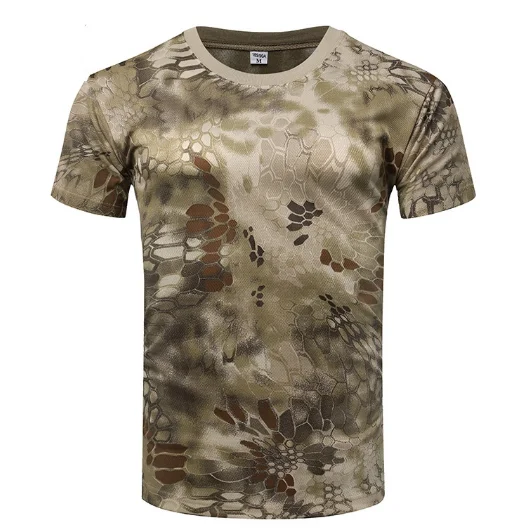 Męska koszulka taktyczna Camo Combat z krótkim rękawem szybkoschnąca koszulka kamuflaż Outdoor polowanie koszule wojskowa armia T Shirt