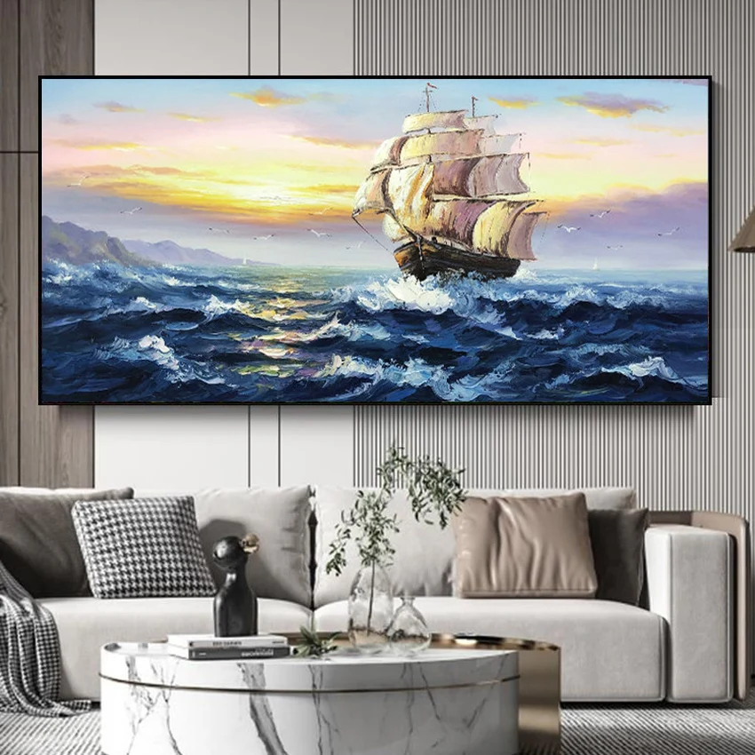 

Stunning Big Waves Sailing Handmade Canvas Oil Painting Abstract Artist Home Decor Custom Large Hanging Poster For Living Room