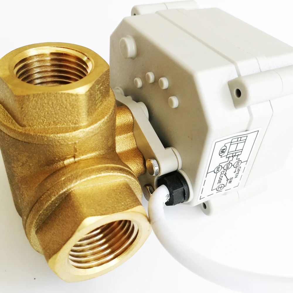 12V 24V Electric Valve DC5V DC12V DC24V 2/3/5/7 Wires 3 Way Brass DN15 1/2\'\' Horizontal L Port T Port Water Motorized Valve