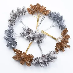 Gold Silver Christmas Pine Cone Artificial Plants Diy Gifts Candy Box Wedding Decorative Flowers Home Room GiftDecor Accessories