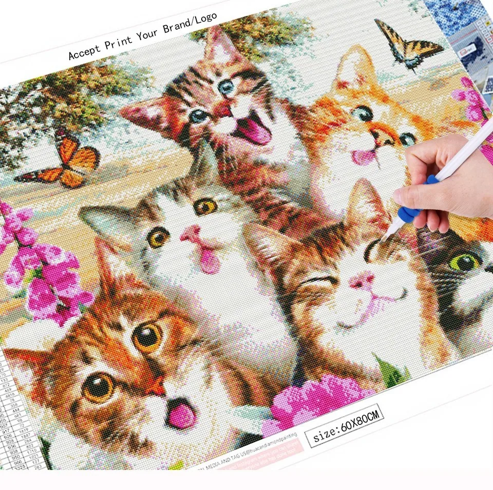 SDOYUNO-5D Diy Diamond Painting,Cat,Diamond Embroidery,Flower Landscape,Rhinestone,Mosaic,Animals,Handmade,Gift,Wall Decor