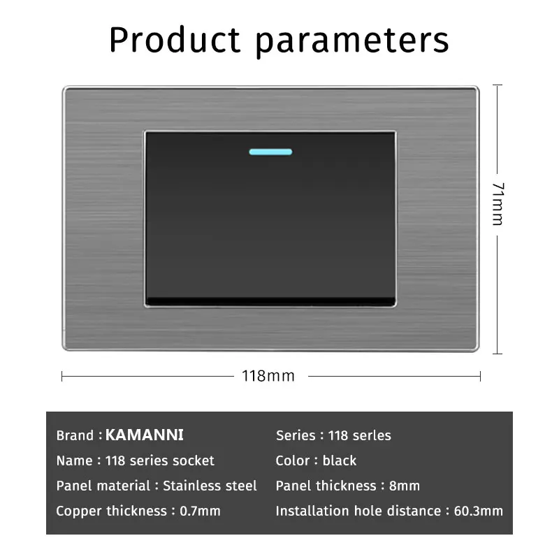 KAMANNI Stainless Steel US/Australia Type 118 Wall Light Switch Panel, Free Combination Of Function Key Frames