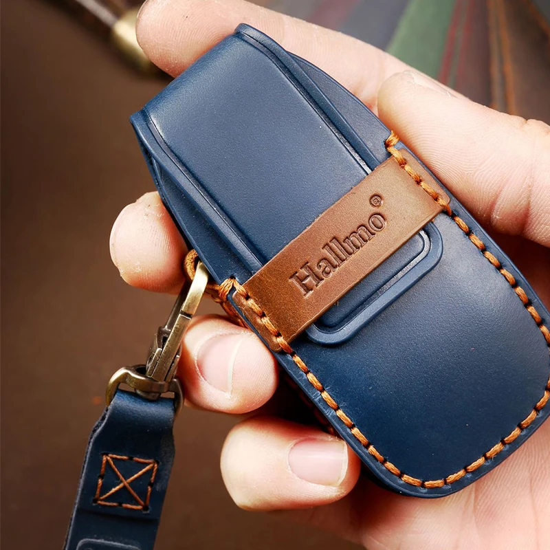 For Mercedes Benz 2018up Accessories Real Retro  Leather Car Smart  Remote Key Fob Case Full Cover Holder Shell Skin Keychain