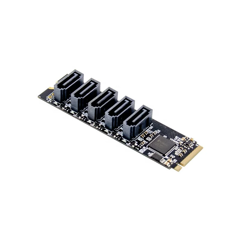 PCIe X2 M.2 Key M to 5-Port SATA 3.0 adapter Card NGFF NVME M.2 m Key to sata3.0 Converter Card JMB585 chipset 6Gbps SATA3