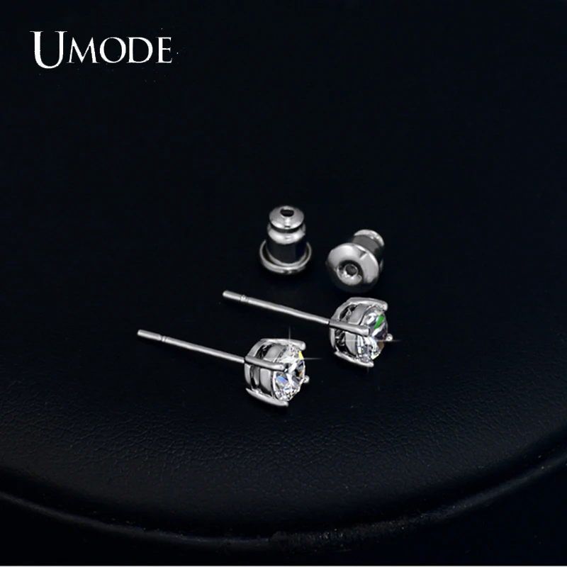 UMODE White Gold Color 4 Prong Small Cute AAA Top Grade 0.5ct Sona CZ  Post Stud Earrings Boucle D\'oreille Femme UE0142