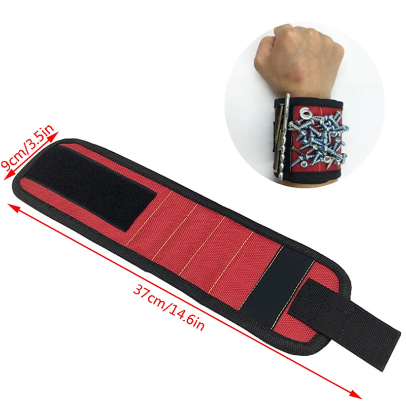 Magnetic Wristband Hand Wraps Tool Bag Electrician Wrist Screws Holder Bracelet For Home Repair(three Rows 6 Magnets)