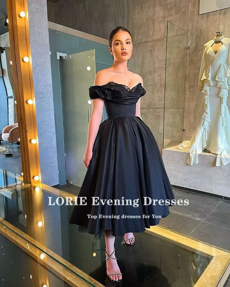 Lorie-黒のサテンの夜会服,裸の肩,夜会服,ヴィンテージ,電車,お茶の長さ,2021