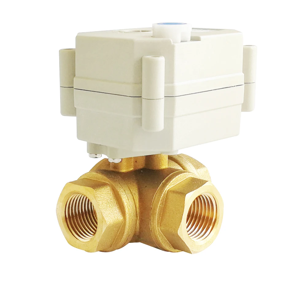 12V 24V Electric Valve DC5V DC12V DC24V 2/3/5/7 Wires 3 Way Brass DN15 1/2\'\' Horizontal L Port T Port Water Motorized Valve