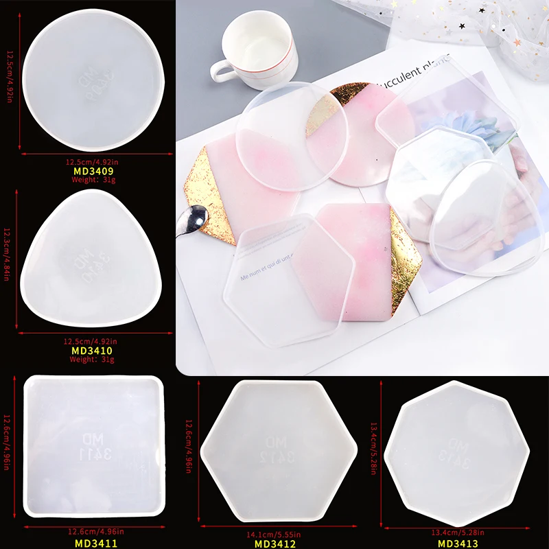 DM059 Casting Geometric Moldes Resina Epoxi Round Square Hexagon Circle Shape Coaster Silicone Molds For Epoxy Resin Craft Art