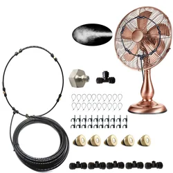 Fan Misting Kit For A Cool Patio Breeze 10M Lines &5 Removable Brass Nozzles & Galvanized Brass Adapter For Cooling Outdoor