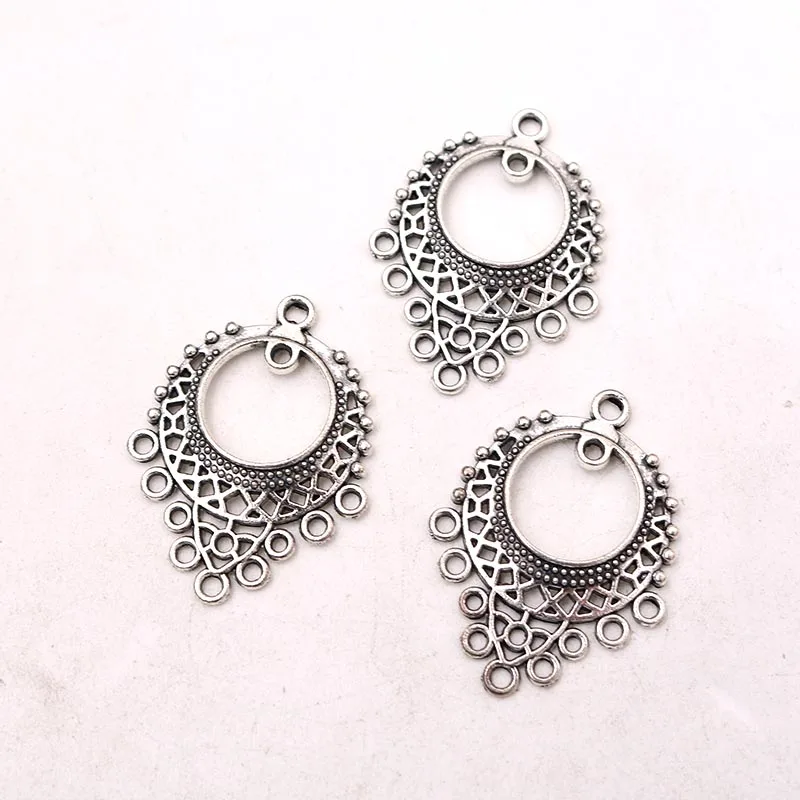 12pcs/lot Silver Plated Porous Earrings Charm Metal Pendants DIY Necklaces Bracelets Jewelry Handicraft Accessories 32*24 P138