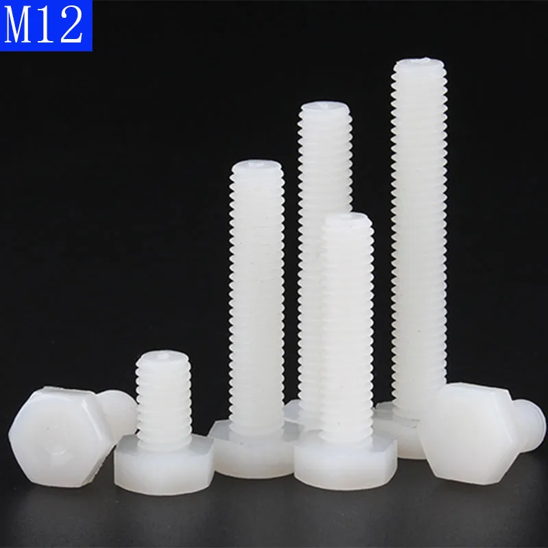 M12 x 1.75 White Plastic Nylon External hex Black Plastic Nylon Hexagon Head Cap Set Screws  bolts DIN 933