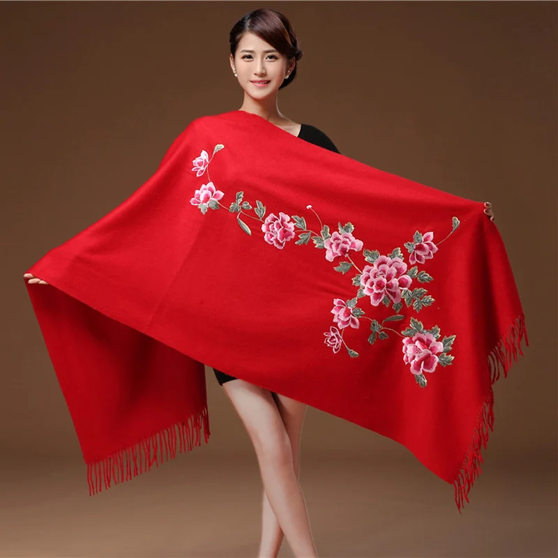 

New Arrived Autumn Winter New Women Embroider Flower Scarf Shawl Fringed Scarve Ladys Pashmina Cashmere Scarf Bufanda Mujer Warm