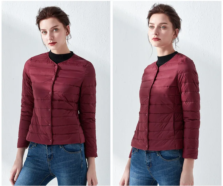 Women's Ultralight Down Liner Jacket, Collarless Packable Puffer Coat, Warm Thin Winter Layer, O-Neck Portable Padded Parka