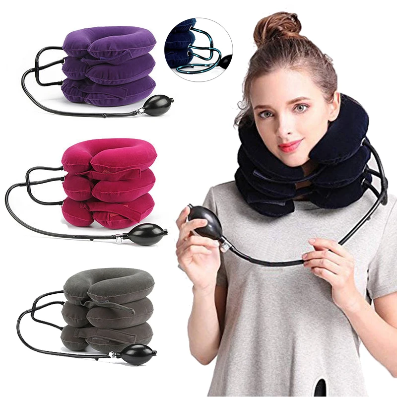 Inflatable Air Cervical Neck Traction Device Tractor Support Soft  Massage Pillow Pain Relief Neck Stretcher Support Relaxation