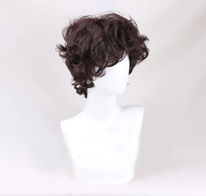 Frodo baggins peruca cosplay marrom curto encaracolado resistente ao calor cabelo sintético role play perucas + touca peruca