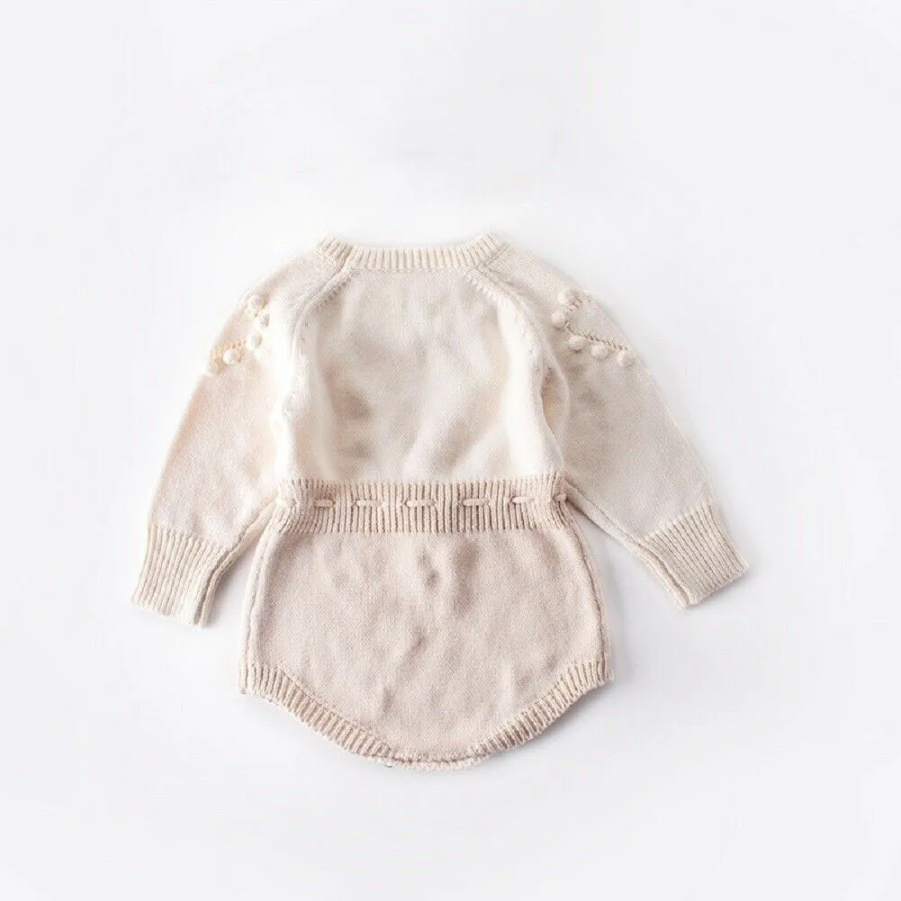 2022 Baby Spring Autumn Clothing Newborn Infant Baby Girls Boy Knitted Bodysuits Heart Sweater Jumpsuits Warm Elastic Band Tops