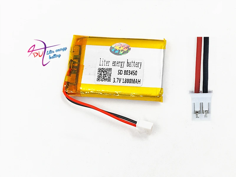 3.7V 1800mAh Lithium Polymer LiPo Rechargeable Battery with JST PH 2.0mm 2pin connector For MP3 DVD PAD camera GPS laptop 803450