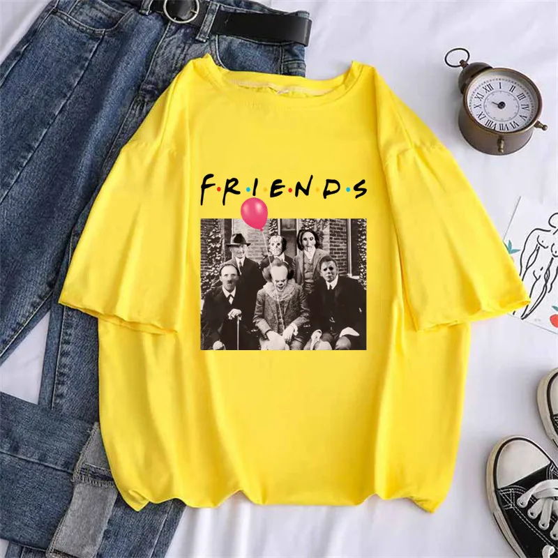 Michael Myers Jason Voorhees Halloween Horror Friends Women Black T-shirt Girl Summer Pink Grey Yellow White Tops Tee,Drop Ship