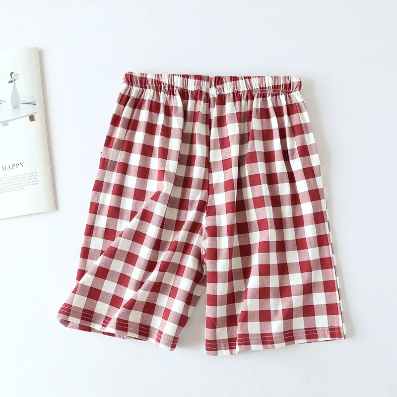 Manufacturer Directly Sells Lovers\' Summer 100% Cotton Plaid Home Pants Elastic Waist Sleep Bottoms Women and Men Pajama Shorts