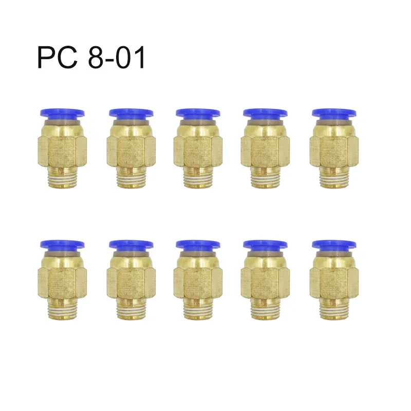 

10PCS PC 8-01 Air Pneumatic 8mm Hose Tube 9.7mm Air Pipe Connector Quick Coupling Brass Fitting Male Thread wholesale