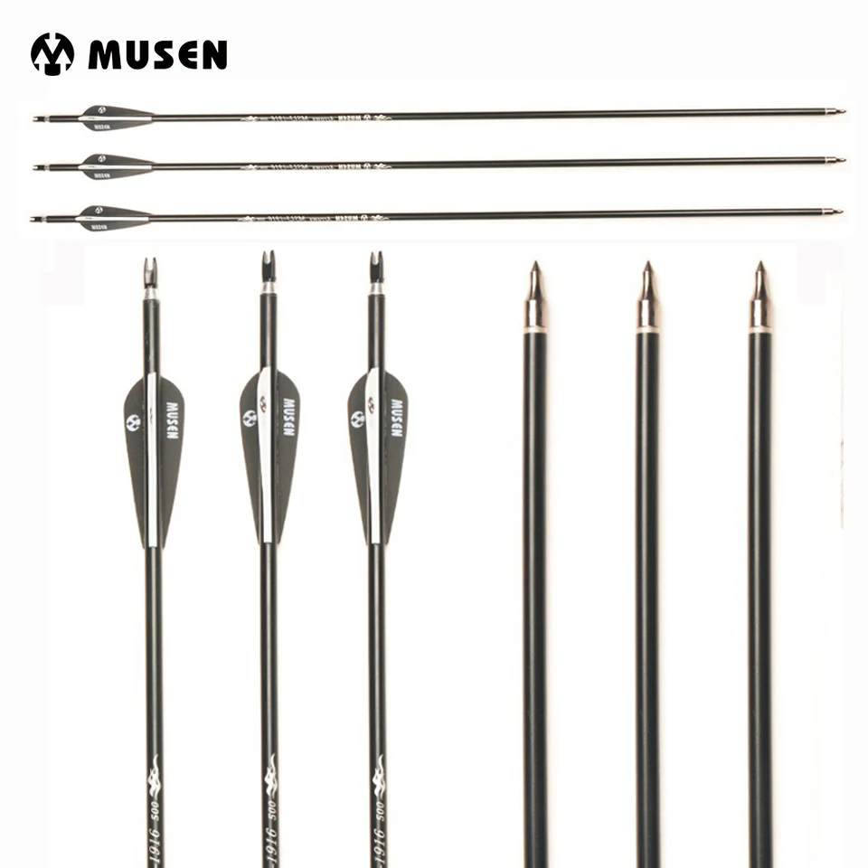 

30 Inches Aluminum Arrow Spine 500 Diameter 7.8mm for Compound/Recurve Bow Archery Hunting Shooting