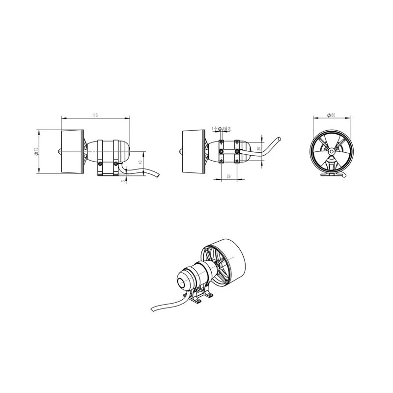 T60-30 ROV تحت الماء Thruster 230 واط 24VDC فرش السيارات بدون طيار سفينة Thruster 30N التوجه ل RC قارب الملحقات