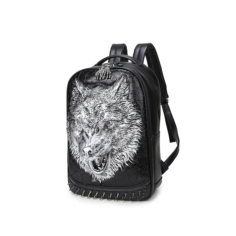 3D wolf head backpack special cool shoulder bags for teenage girls PU leather laptop school bags