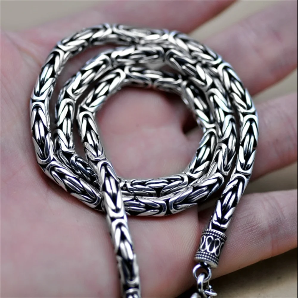 Solid 925 Sterling Silver Byzantine Bali Chain Necklace Handmade Vintage Retro Jewelry Gift 4mm