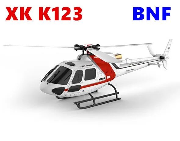 (WIth 2 Batteries ) XK K123 BNF 6CH Brushless AS350 3D6G RC Helicopter  (Without Tramsmitter ) (With Battery And Charger )