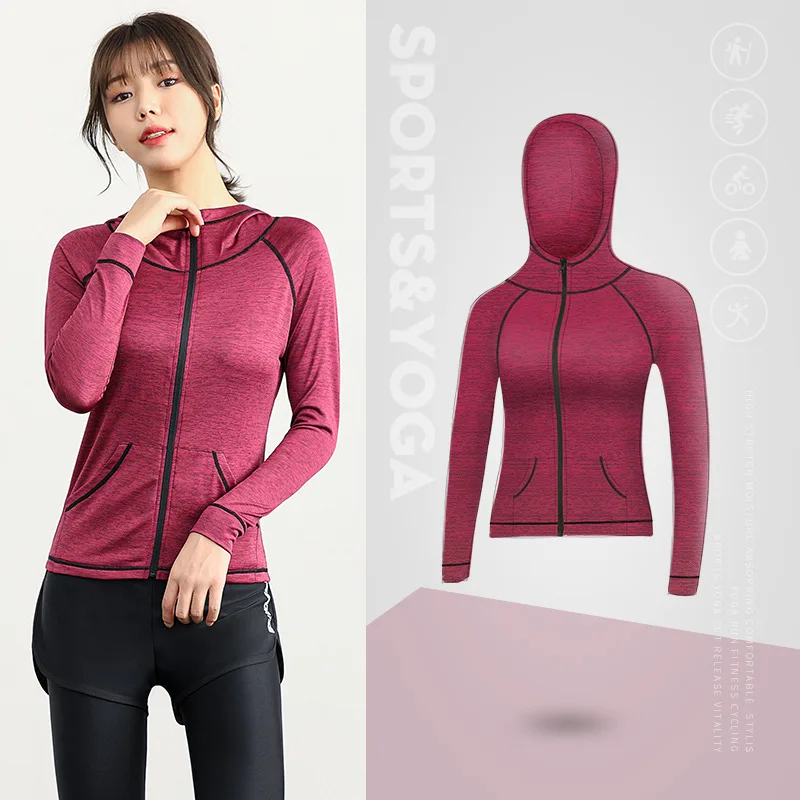 Mulheres com capuz bonés correndo jaquetas ciclismo casaco yoga roupas jogging primavera/outono fino roupas ao ar livre roupas esportivas atacado