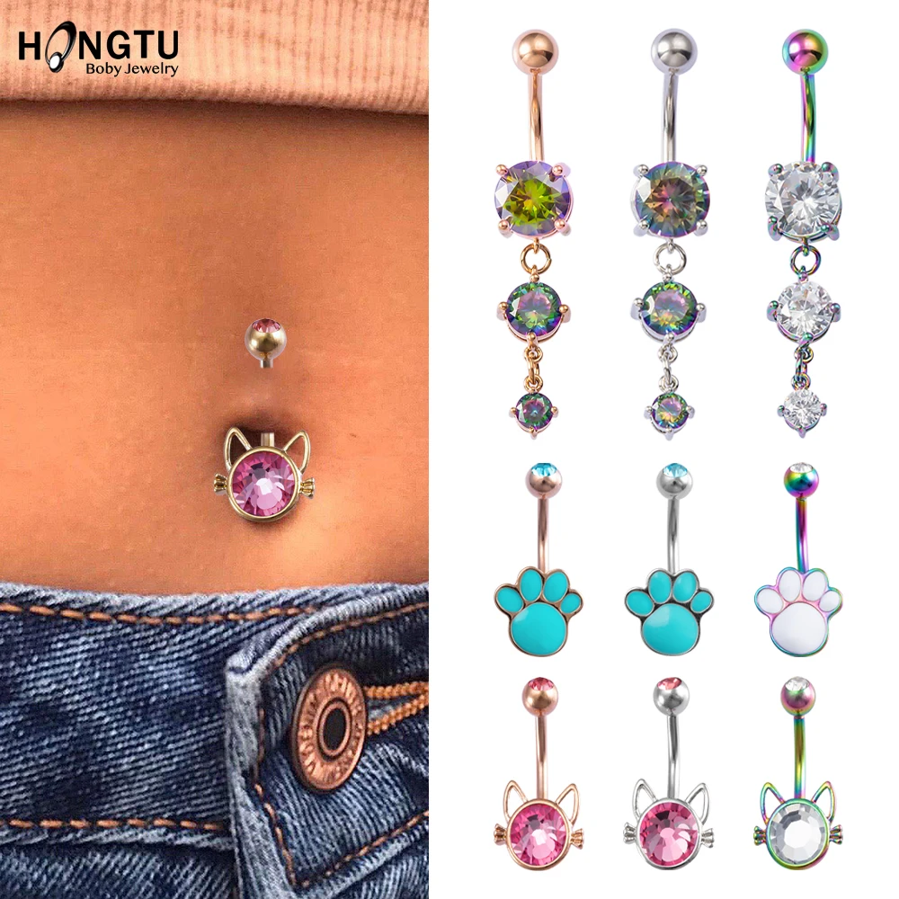 

1PC Nombril Ombligo Paw Cat Navel Piercing Barbell Belly Button Sexy Body Jewelry CZ Zircon Rhinestone Round Body Ring Jewelry