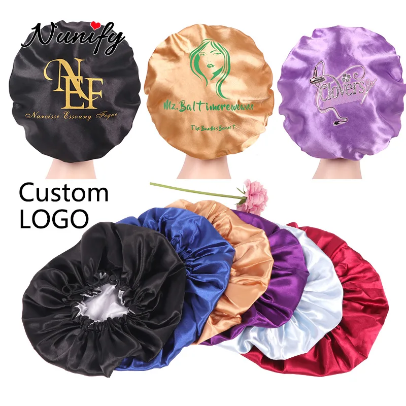 Nunify Bonnet Nắp Với Dây Đeo Có Thể Điều Chỉnh Satin Bonnet Doulbe Lớp Mũ Hấp Tóc Dành Cho Tóc Xoăn Mượt Mềm Ban Đêm Ngủ Tắm mũ Lưỡi Trai