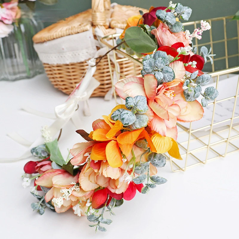 Guirlanda de flores feminina estilo mori, plantas aquáticas, para praia, casamento, acessórios para cabelo