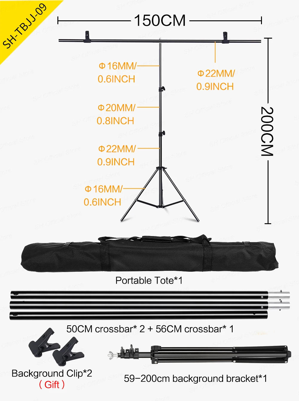 SH T-shaped Stand Tripod Background Backdrop Photography Adjustable Support System Photo Studio for Non-Woven Muslin Backdrops