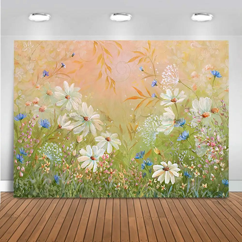 데이지-신생아 아기 초상화 배경 손으로 그린 인쇄 된 배경 소녀 생일 케이크 스매쉬 꽃 사진 스튜디오 배경