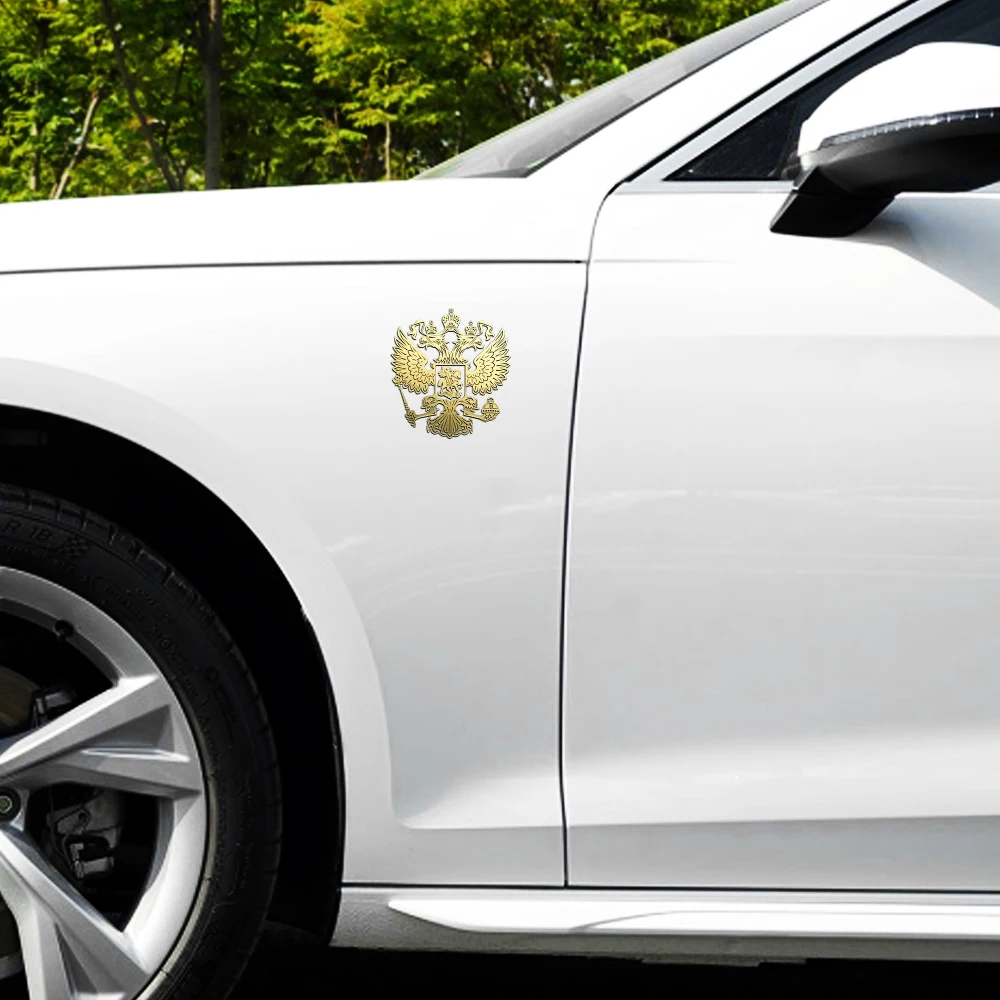 3D Nickel Metal Coat of Arms of Russia Car Window Body Sticker Russian Federation Eagle Badge Automobile Motorcycle Laptop Decal