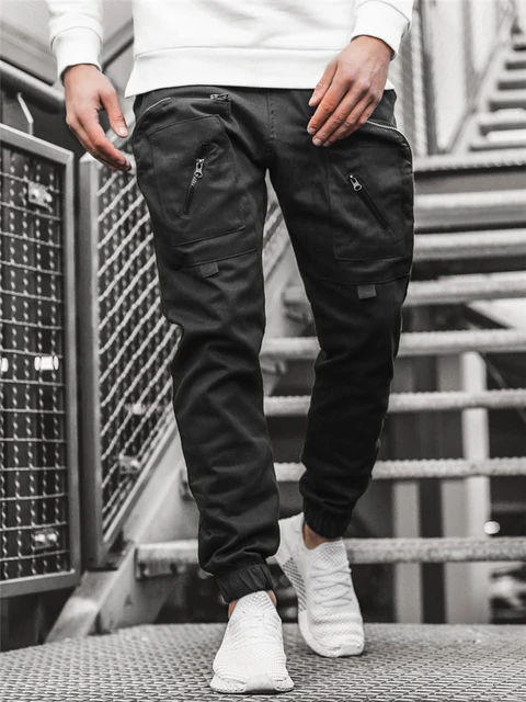 Mens cargo sweatpants with zipper sale