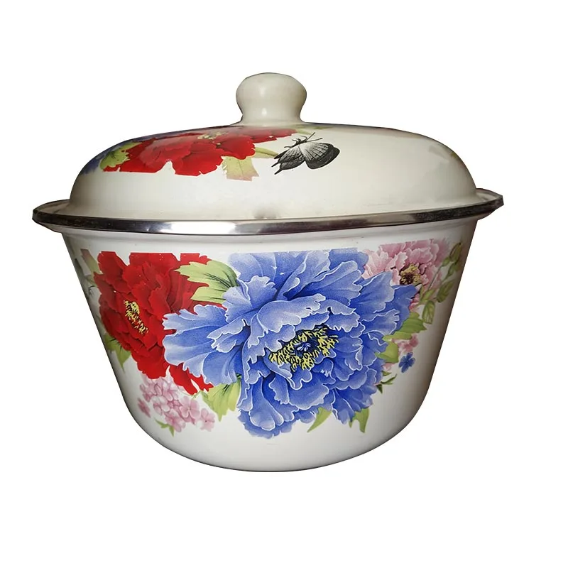 Enamel Basin Food Wash Bowl vegetable Pot Traditional Soup pot