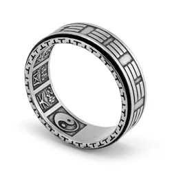 New Chinese Kongfu Tai Chi Spinner Mantra Silver Ring color Rotatable Men Stainless Steel Anniversary Gifts For Husband Gift